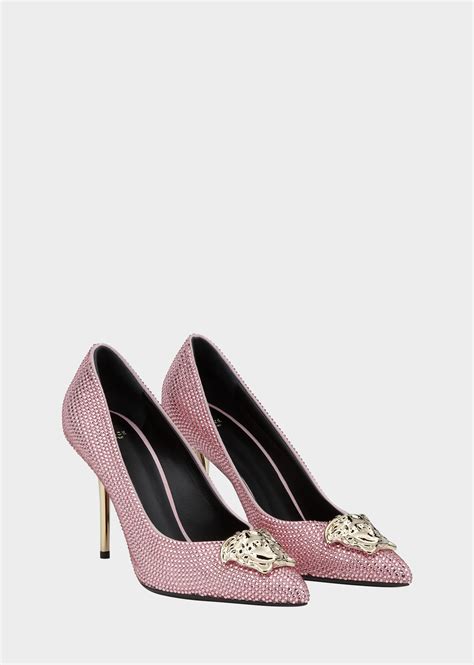 versace pink sparkle heels|Versace palazzo high heels.